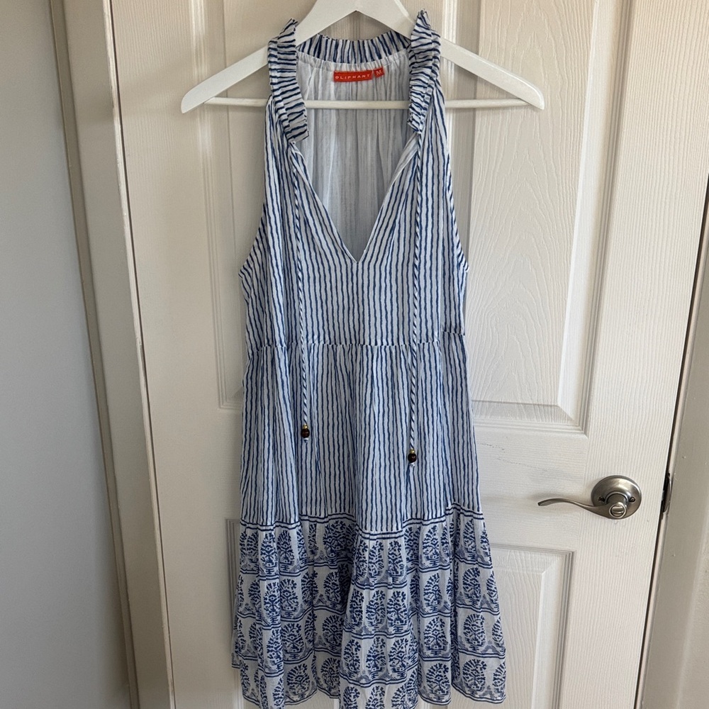 Oliphant Blue and White Striped Halter Dress